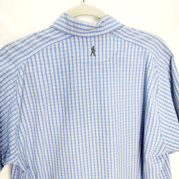 Royal Robbins Outdoor  Travel Blue Striped Men's Button Front Short Sleeve Shirt - Picture 11 of 12